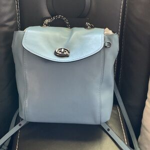 Coach Pale Blue Leather Turnlock Backpack